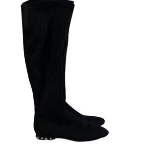 Ivanka Trump Pearl Heel Tall Boots 6 NWT Black Vegan Suede Knee High Prep Glam